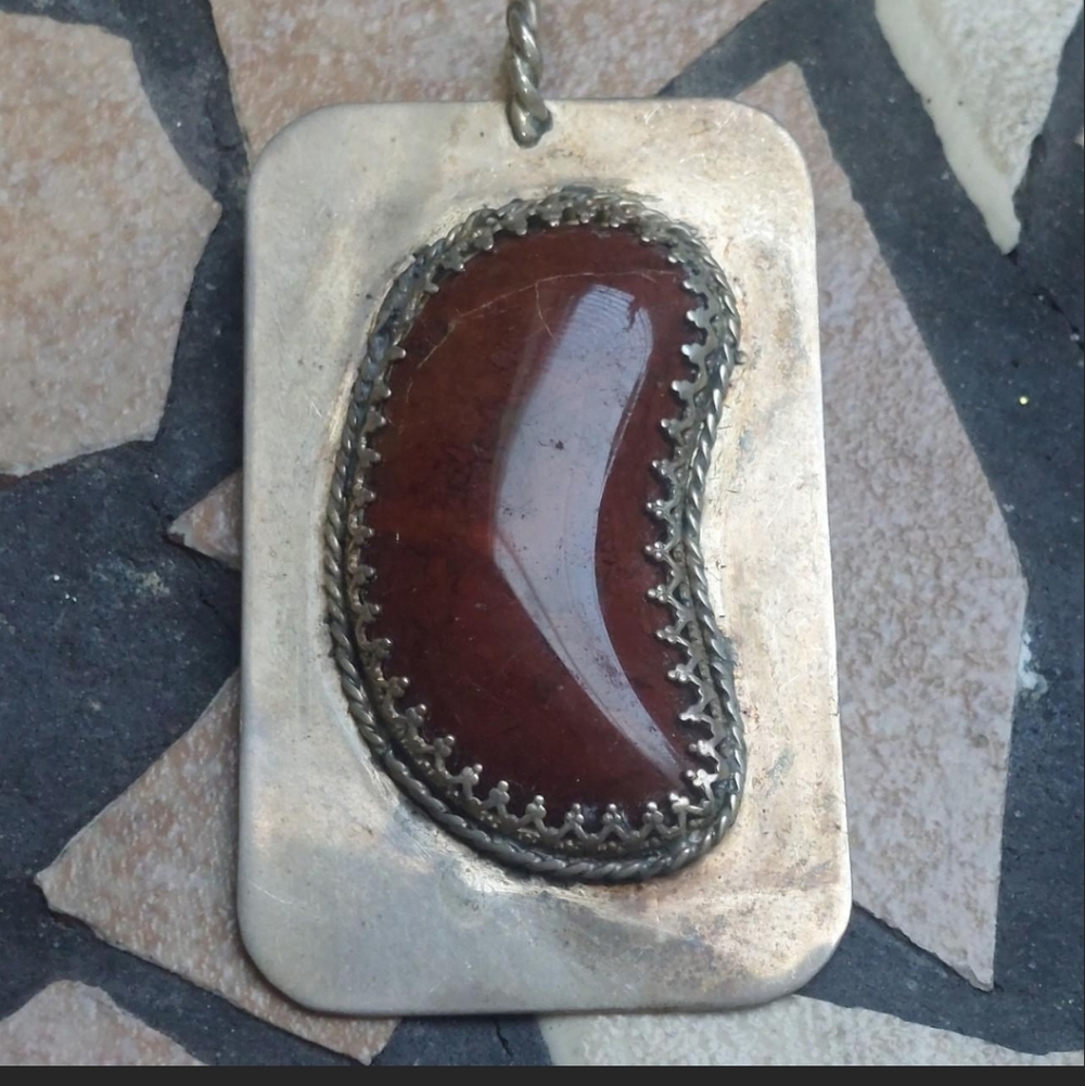Sterling silver and red agate jasper? pendant #western #coral marked sterling